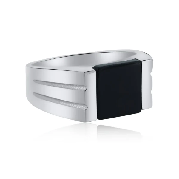 8.6mm 925 Sterling Silver Rhodium Plated Square Black Onyx Ring