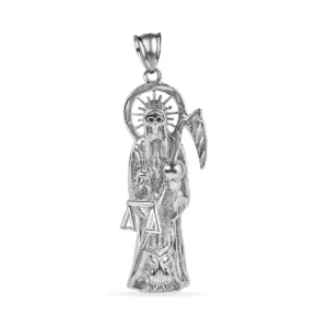 Oxidized 925 Sterling Silver Santa Muerte Pendant