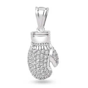Rhodium Plated 925 Sterling Silver Boxing Glove CZ Pendant