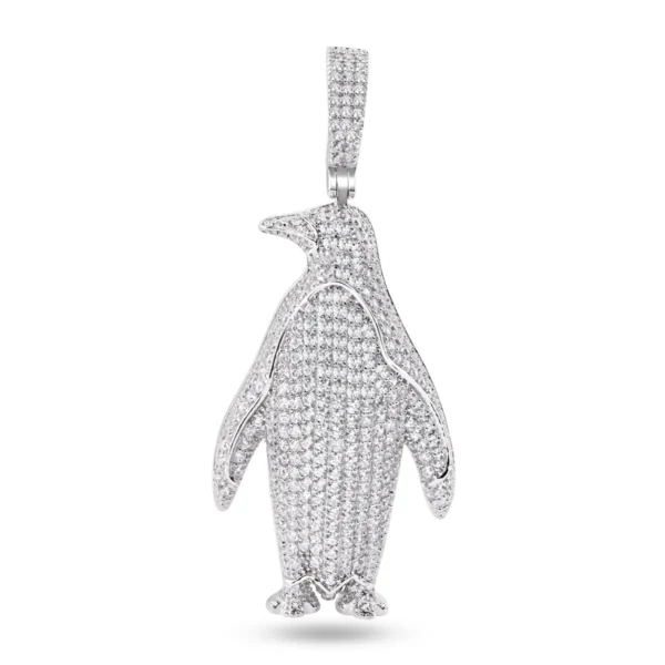 Rhodium Plated 925 Sterling Silver Penguin CZ Pendant