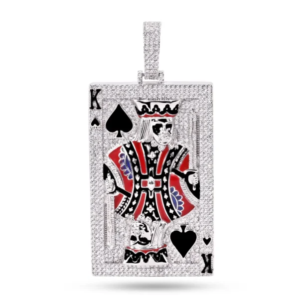 Rhodium Plated 925 Sterling Silver King of Spades Pendant with CZ and Enamel