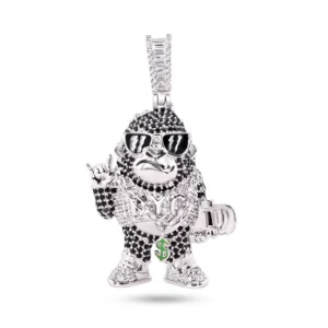 Rhodium Plated 925 Sterling Silver Skater Money Monkey Pendant