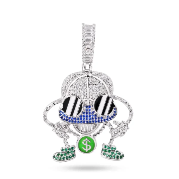 Rhodium Plated 925 Sterling Silver Skull Pendant with Glasses