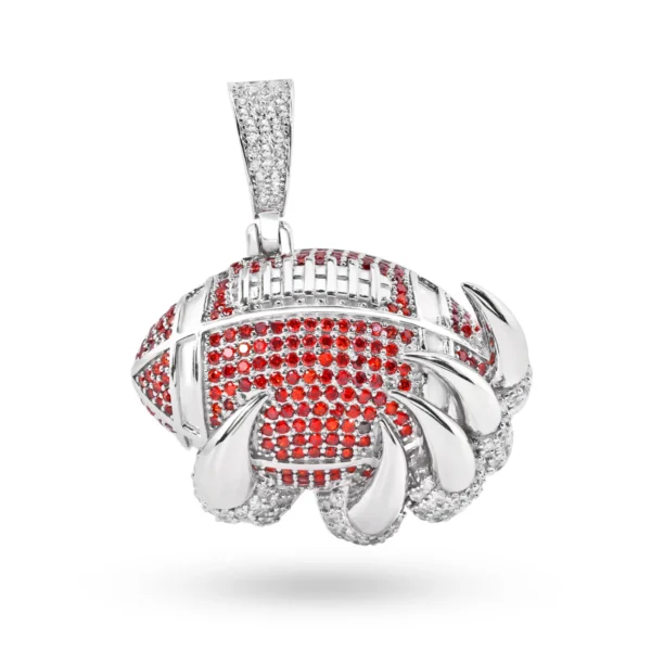 Rhodium Plated 925 Sterling Silver Football with Claw CZ Pendant