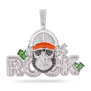 Rhodium Plated 925 Sterling Silver Rock Monkey/Ape Enamel and CZ Pendant