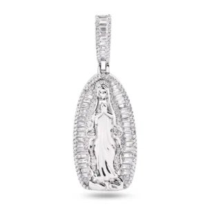 Rhodium Plated 925 Sterling Silver Our Lady Of Guadalupe Pendant