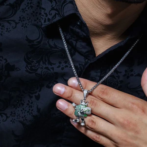 Rhodium Plated 925 Sterling Silver Cash King Money Bag Pendant with White and Green CZ - Image 2