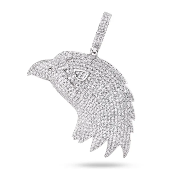 Rhodium Plated 925 Sterling Silver Eagle Head Pendant with White CZ