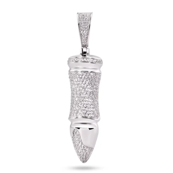 Rhodium Plated 925 Sterling Silver Bullet Pendant with White CZ