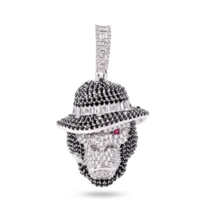 Rhodium Plated 925 Sterling Silver Smoking Ape/Monkey Pendant with White, Red and Black CZ