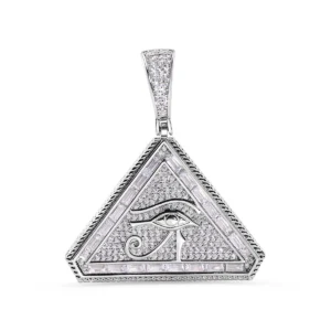 Rhodium Plated 925 Sterling Silver Eye of Horus CZ Triangle-Shaped Pendant