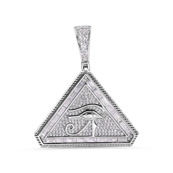 Rhodium Plated 925 Sterling Silver Eye of Horus CZ Triangle-Shaped Pendant