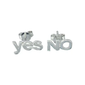 Rhodium Plated 925 Sterling Silver Yes and No Stud Earrings