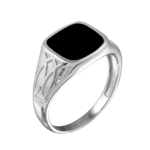 Rhodium Plated 925 Sterling Silver Black Enamel Celtic Ring