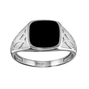 Rhodium Plated 925 Sterling Silver Black Enamel Celtic Ring