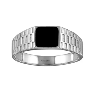 Rhodium Plated 925 Sterling Silver Black Enamel Jubilee Design Shank Ring