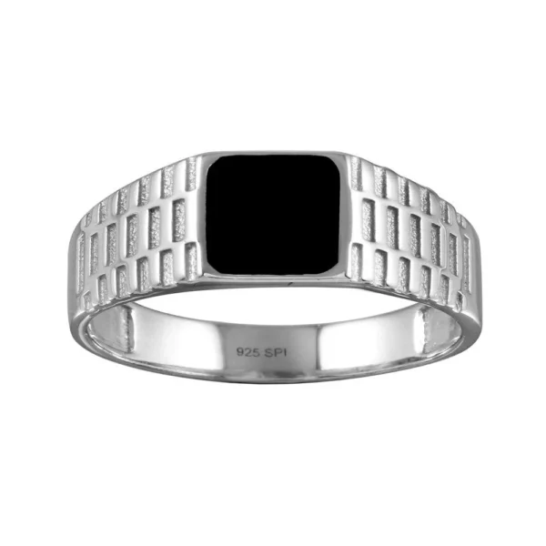 Rhodium Plated 925 Sterling Silver Black Enamel Jubilee Design Shank Ring