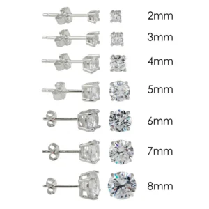 Round Basket CZ Stud Earring with Rhodium Plating