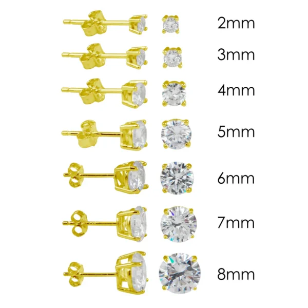 Round Basket CZ Stud Earring with Yellow Gold Plating