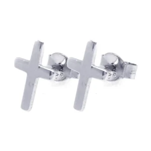 10mm x 7mm Rhodium Plated 925 Sterling Silver Cross Stud Earrings