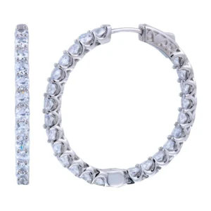 30mm Rhodium Plated 925 Sterling Silver Inside/Outside CZ Hoop Earrings with Vault Lock