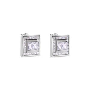 15mm Rhodium Plated 925 Sterling Silver Square CZ Stud Earrings