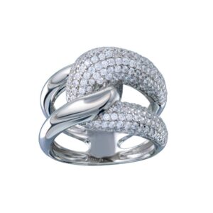 13.9mm Rhodium Plated 925 Sterling Silver and Micro Pave CZ Knot Ring