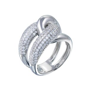 13.9mm Rhodium Plated 925 Sterling Silver and Micro Pave CZ Knot Ring