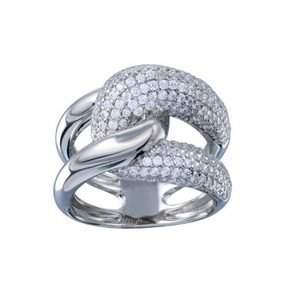 13.9mm Rhodium Plated 925 Sterling Silver and Micro Pave CZ Knot Ring