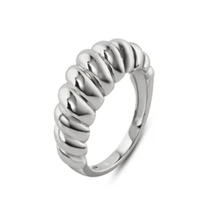 7.9mm Rhodium Plated 925 Sterling Silver Croissant Style Ring