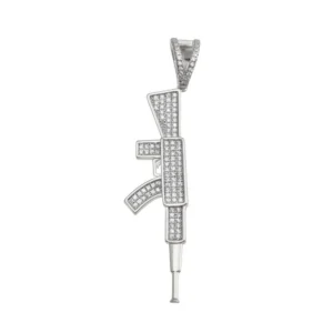 Rhodium Plated 925 Sterling Silver CZ Gun Pendant