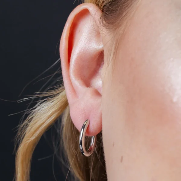 Rhodium Plated 925 Sterling Silver Oval Hoop Earrings - Image 2