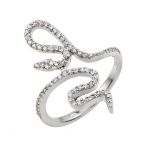 25mm x 18mm Rhodium Plated 925 Sterling Silver and CZ Snake Ring