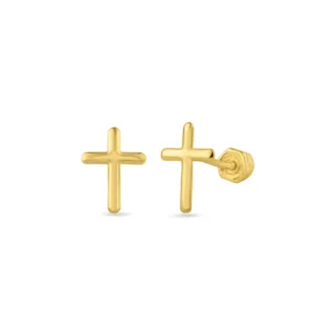 14 KT Yellow Gold Cross Stud Earrings with Screw Backs