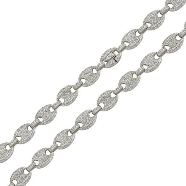 8mm Rhodium Plated 925 Sterling Silver CZ Encrusted Oval Link Chain Necklace or Bracelet