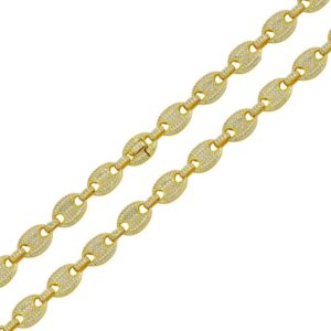 10.5mm Yellow Gold Plated 925 Sterling Silver CZ Encrusted Oval Link Chain Necklace or Bracelet
