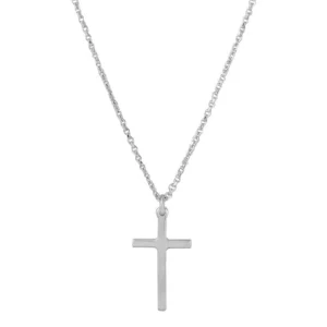 Rhodium Plated 925 Sterling Silver Cross Pendant with Chain