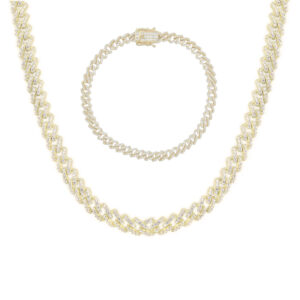 5.5mm Yellow Gold Plated CZ Encrusted Monaco Necklace or Bracelet