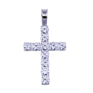 Rhodium Plated 925 Sterling Silver CZ Cross Pendant