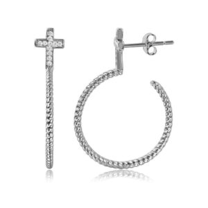Rope Design Semi Hoop Earrings on a CZ Cross