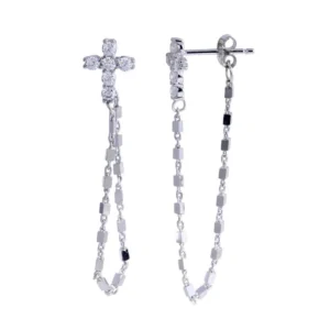 Cross and Chain CZ Stud Earrings