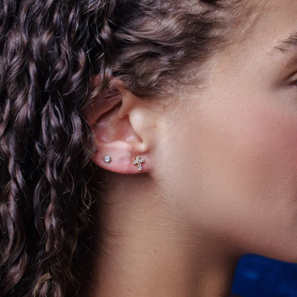 CZ Cross Stud Earrings - Image 3