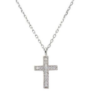 Rhodium Plated 925 Sterling Silver Cross Necklace with CZ