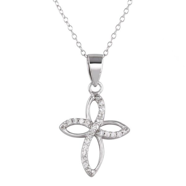 Open Cross CZ Pendant with Chain Necklace