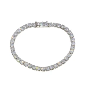 Rhodium Plated 925 Sterling Silver Round CZ Tennis 4mm Bracelet